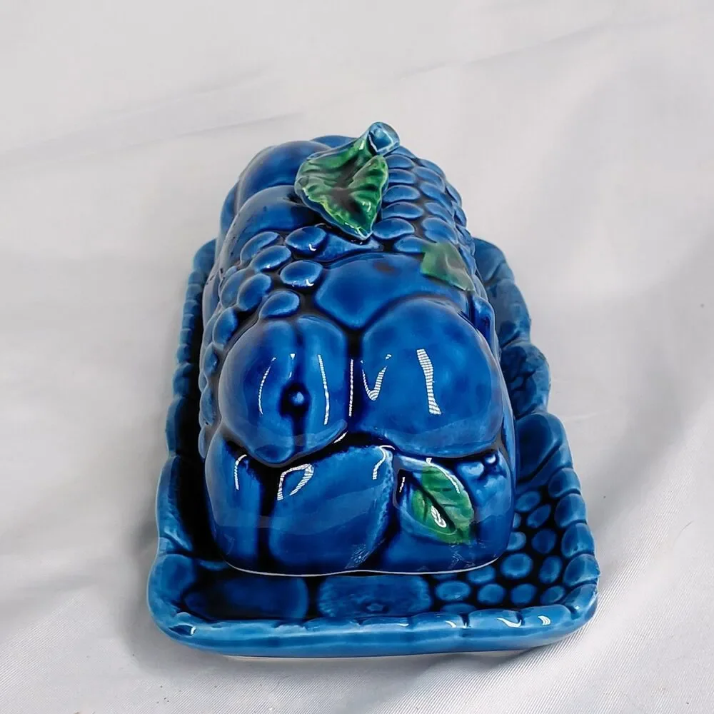 Vintage Inarco Mood Japan Blue Butter Dish Lid